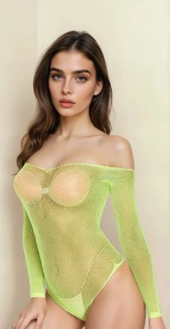 Scoop Neck Net Teddy -3 Wish Sexy Shop SI Q ON054 yellow front