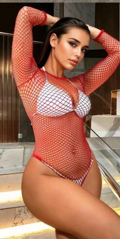 Long Sleeve Net Teddy 23 Long Sleeve Net Teddy -3 Wish Sexy Shop SI Q ON059 red front 4