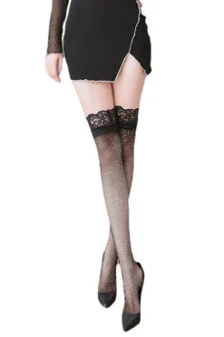 Glitter Net Thigh High Stockings 6 Glitter Net Thigh High Stockings -3 Wish Sexy Shop SI Q ST023 black front 4