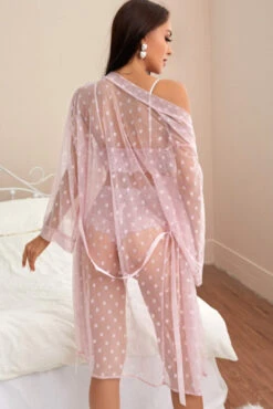 French Dot Mesh Robe And Bra Set -3 Wish Sexy Shop SI Q VD012 pink front 1 1