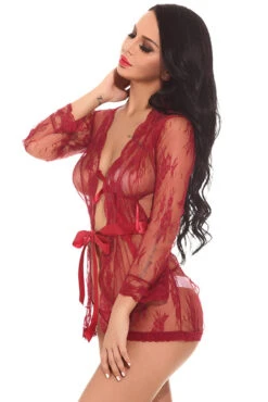 Delicate Lace Short Robe 18 Delicate Lace Short Robe -3 Wish Sexy Shop SI Q VD013 red front 1