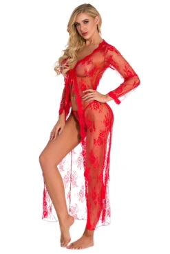 Long Lace Babydoll Robe 24 Long Lace Babydoll Robe -3 Wish Sexy Shop SI Q VD014 red front 2