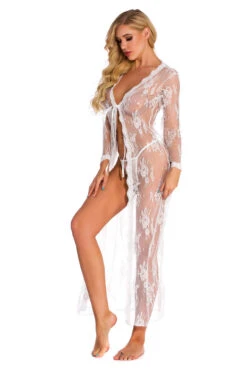 Long Lace Babydoll Robe 28 Long Lace Babydoll Robe -3 Wish Sexy Shop SI Q VD014 white front 2