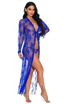 Long Lace Babydoll Robe 33 Long Lace Babydoll Robe -3 Wish Sexy Shop SI Q vd014 blue front 2