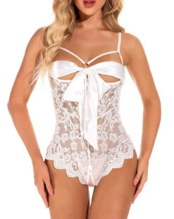 Lace Open Bust Bow Teddy 31 Lace Open Bust Bow Teddy -3 Wish Sexy Shop SI VD002 white front 2