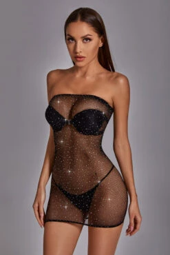 Strapless Net Chemise 9 Strapless Net Chemise -3 Wish Sexy Shop SI VW83021 black front 2