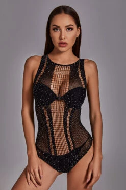 Net Rhinestone Tank Teddy -3 Wish Sexy Shop SI VW83026 black front 2