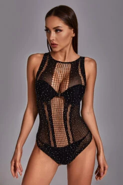 Net Rhinestone Tank Teddy -3 Wish Sexy Shop SI VW83026 black front 3