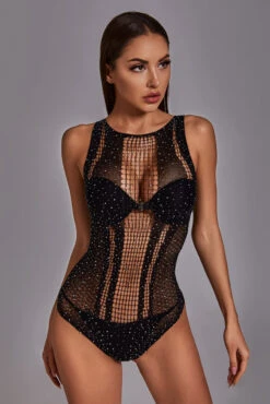 Net Rhinestone Tank Teddy -3 Wish Sexy Shop SI VW83026 black front 4