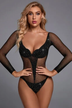 Glitter Net Long Sleeve Teddy 8 Glitter Net Long Sleeve Teddy -3 Wish Sexy Shop SI VW83033 black front 20 285 29