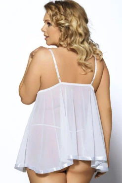 Plus Size Mesh And Floral Babydoll -3 Wish Sexy Shop SIE20732P white back