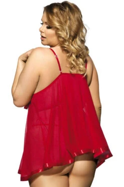 Plus Size Mesh And Floral Babydoll -3 Wish Sexy Shop SIE20736P red back