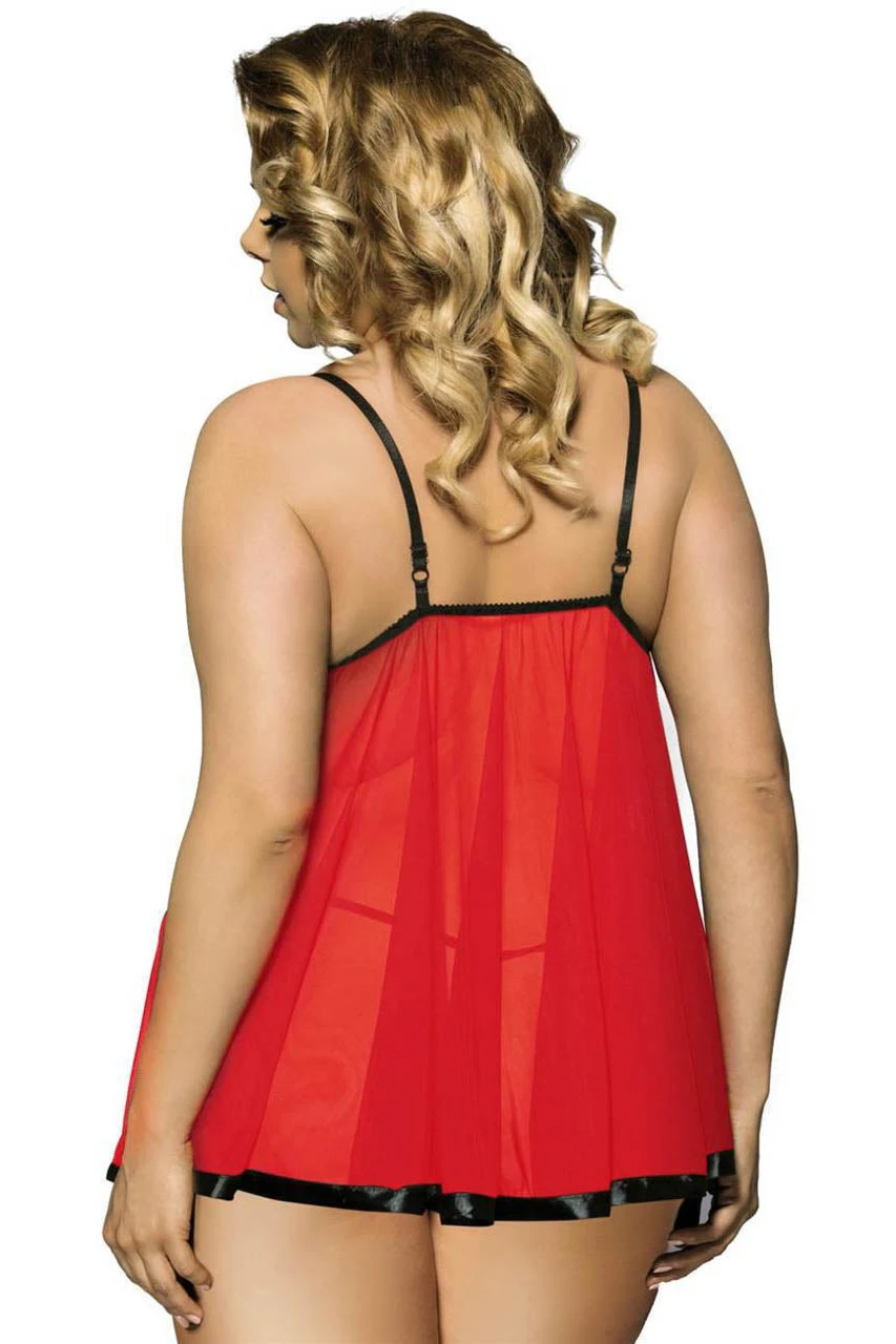 Plus Size Red And Black Mesh Babydoll 2 Plus Size Red And Black Mesh Babydoll - Image 2
