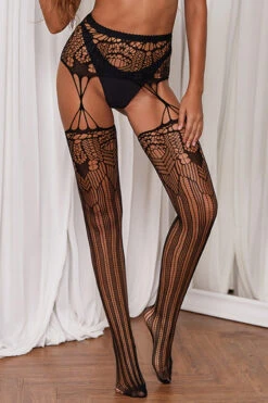 Irregular Patterned Pantyhose And Garter Belt