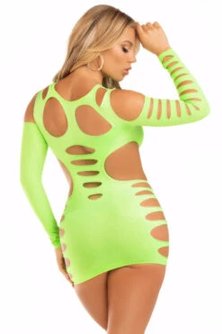 Plus Size Hollow Cut Out Seamless Dress -3 Wish Sexy Shop SIH3569X green back