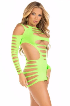 Plus Size Hollow Cut Out Seamless Dress -3 Wish Sexy Shop SIH3569X green front 1