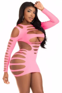 Plus Size Hollow Cut Out Seamless Dress -3 Wish Sexy Shop SIH3569X pink front 1