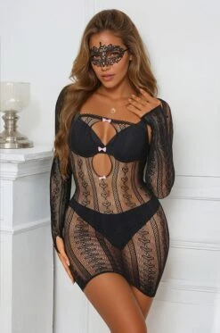 Seamless Dress And Shrug -3 Wish Sexy Shop SIH3589 black front 1