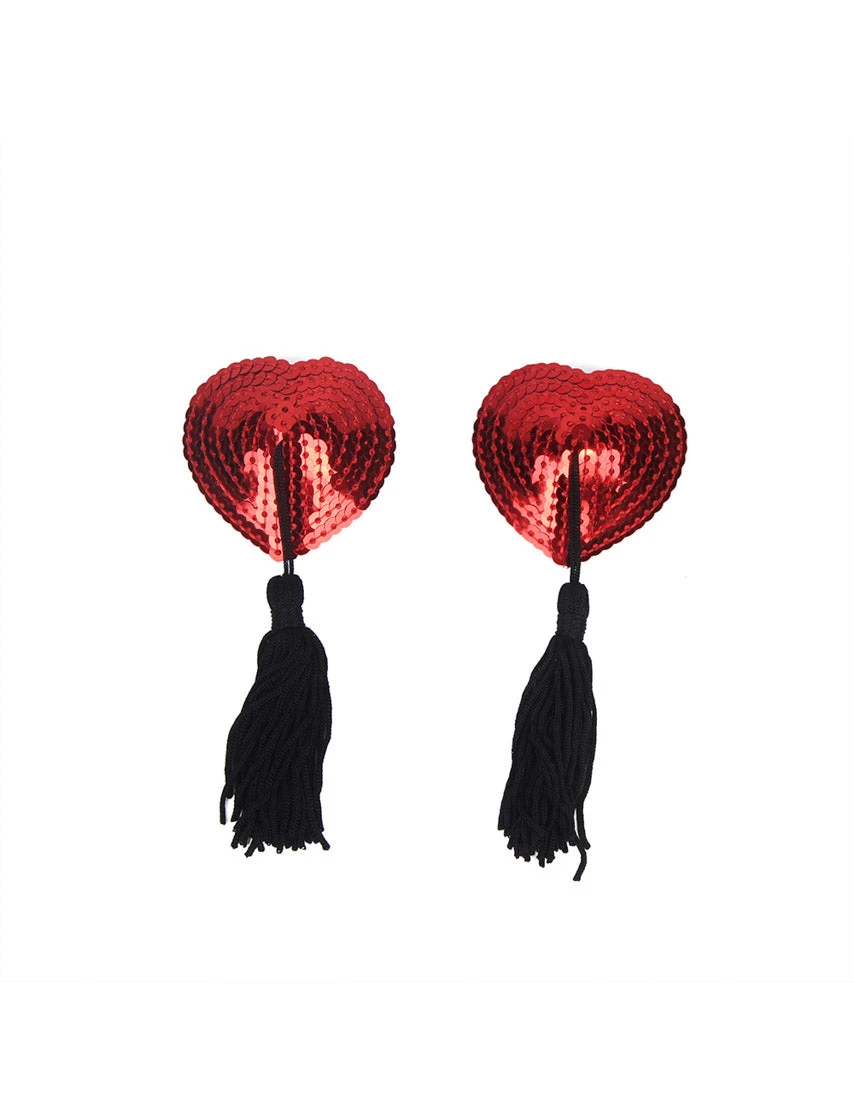 Red Sequin Heart Tassel Pasties 1 Red Sequin Heart Tassel Pasties