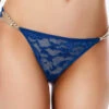 Plus Size Blue Lace Rhinestone Thong