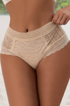 Plus Size High Waisted Floral Lace Panty 12 Plus Size High Waisted Floral Lace Panty -3 Wish Sexy Shop SIP5192 2P beige front
