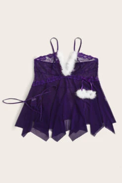 Mesh And Lace Pom Pom Babydoll -3 Wish Sexy Shop SIQLHCR47 purple front