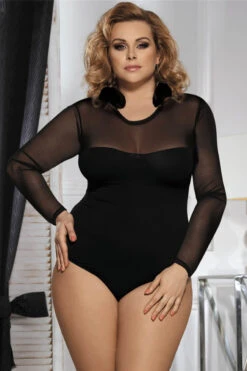 Plus Size Stretch Mesh Sleeve Bodysuit