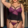Plus Size Black And Purple Lace Bustier Set