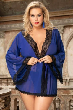 Plus Size Mesh Two Tone Robe