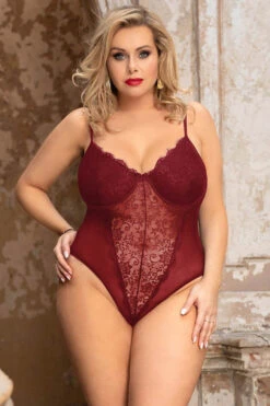 Plus Size Lace Underwire Teddy -3 Wish Sexy Shop SIR80959 2P red front