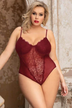 Plus Size Lace Underwire Teddy -3 Wish Sexy Shop SIR80959 2P red front 3