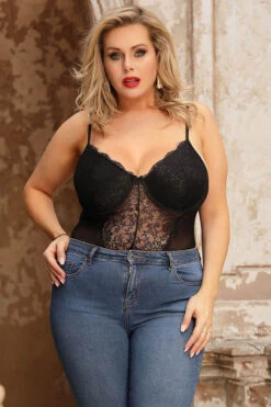 Plus Size Lace Underwire Teddy -3 Wish Sexy Shop SIR80959P black front 2