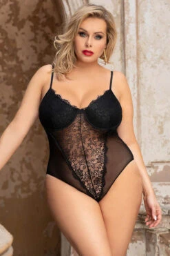 Plus Size Lace Underwire Teddy -3 Wish Sexy Shop SIR80959P black front 3 bd0a1063 7a62 4dc9 82f0 aba27490dfad
