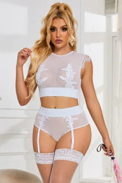 Plus Size Black Embroidered Bra Set -3 Wish Sexy Shop SIR80964P white front 2