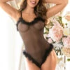 Plus Size Mesh Marabou Trim Teddy