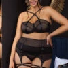Plus Size Mesh Cage Bra And Garter Belt Set