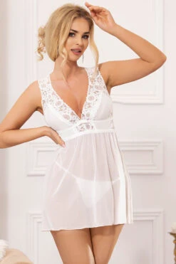 Deep V Mesh Babydoll -3 Wish Sexy Shop SIR81199 1 white front 2