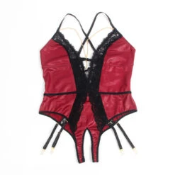 Burgundy Faux Leather Teddy Lingerie -3 Wish Sexy Shop SIR81266