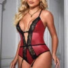 Plus Size Burgundy Faux Leather Teddy Lingerie