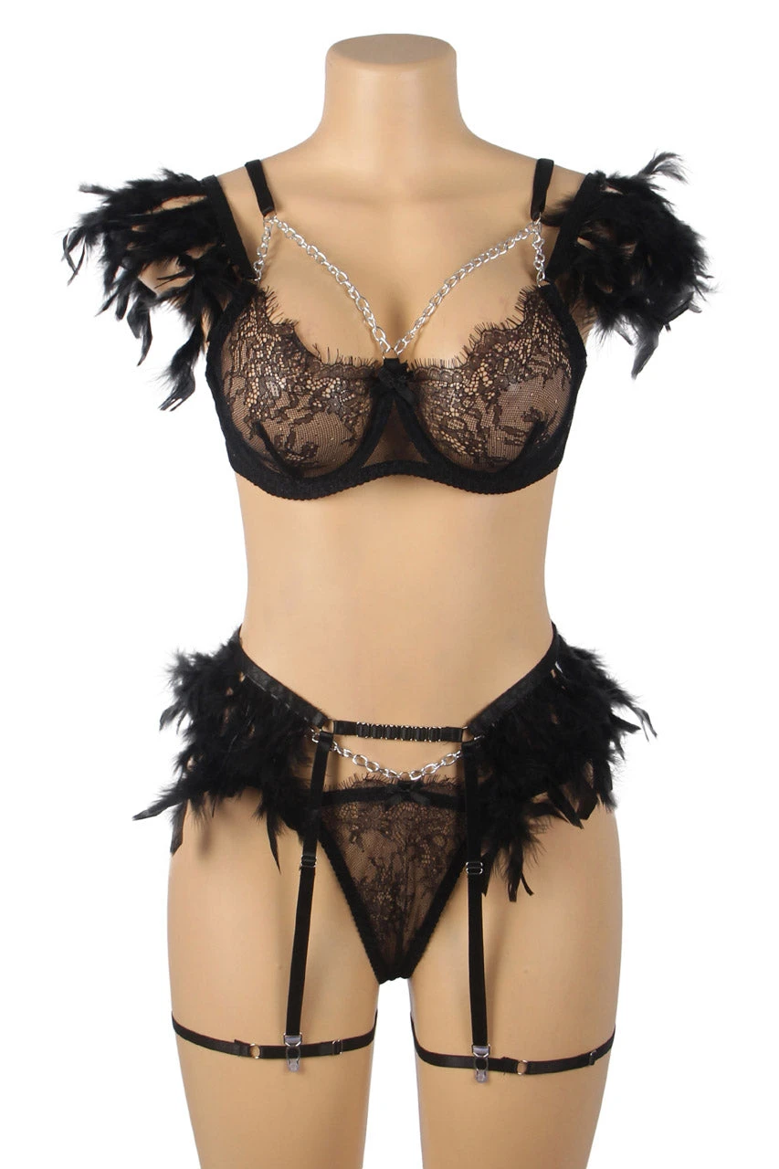 Feather Lace Chain Lingerie Bra Set 16 Feather Lace Chain Lingerie Bra Set - Image 16