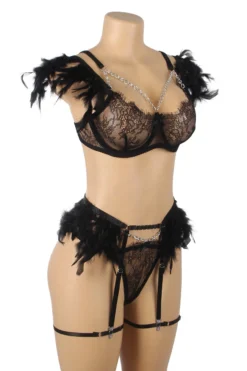 Feather Lace Chain Lingerie Bra Set 37 Feather Lace Chain Lingerie Bra Set -3 Wish Sexy Shop SIR81289 1 2