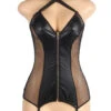 Faux Leather Deep V Lingerie Chemise