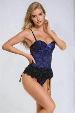 Skirted Lace Bustier Set 32 Skirted Lace Bustier Set -3 Wish Sexy Shop ST9103 blue front 1 new