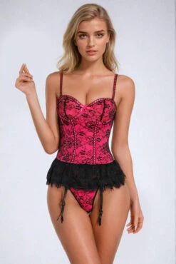 Skirted Lace Bustier Set 37 Skirted Lace Bustier Set -3 Wish Sexy Shop ST9103 pink front new