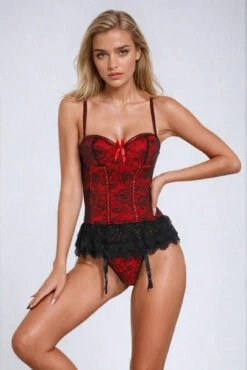 Skirted Lace Bustier Set 22 Skirted Lace Bustier Set -3 Wish Sexy Shop ST9103 red front 2 new
