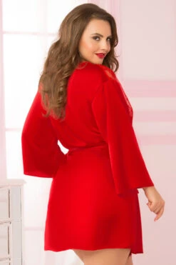 Plus Size Romantic Eyelash Lace Robe -3 Wish Sexy Shop STM10695X RED B 45165