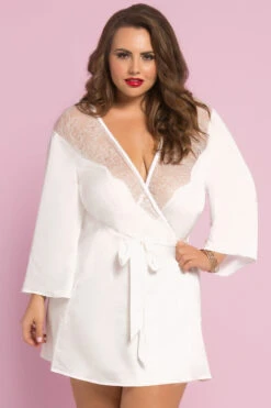 Plus Size Romantic Eyelash Lace Robe -3 Wish Sexy Shop STM10695X WHITE F 34573