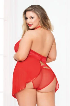 Plus Size High Neck Keyhole Babydoll -3 Wish Sexy Shop STM10867X RED B 47214