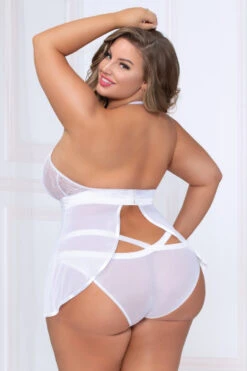 Plus Size High Neck Keyhole Babydoll -3 Wish Sexy Shop STM10867X WHITE B 75320