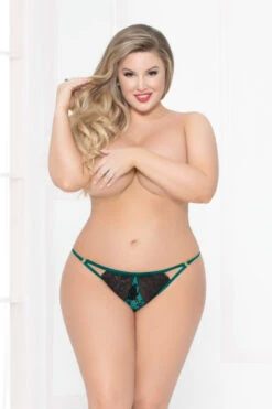 Plus Size Satin Trim Lace Panty -3 Wish Sexy Shop STM10936X GREEN F 88994